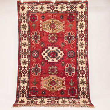 Käsinsolmittu itämainen villamatto Kazak Cella Oranssi 140 x 200 cm