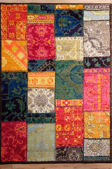 Lyhytnukkainen matto Patchwork moniväri