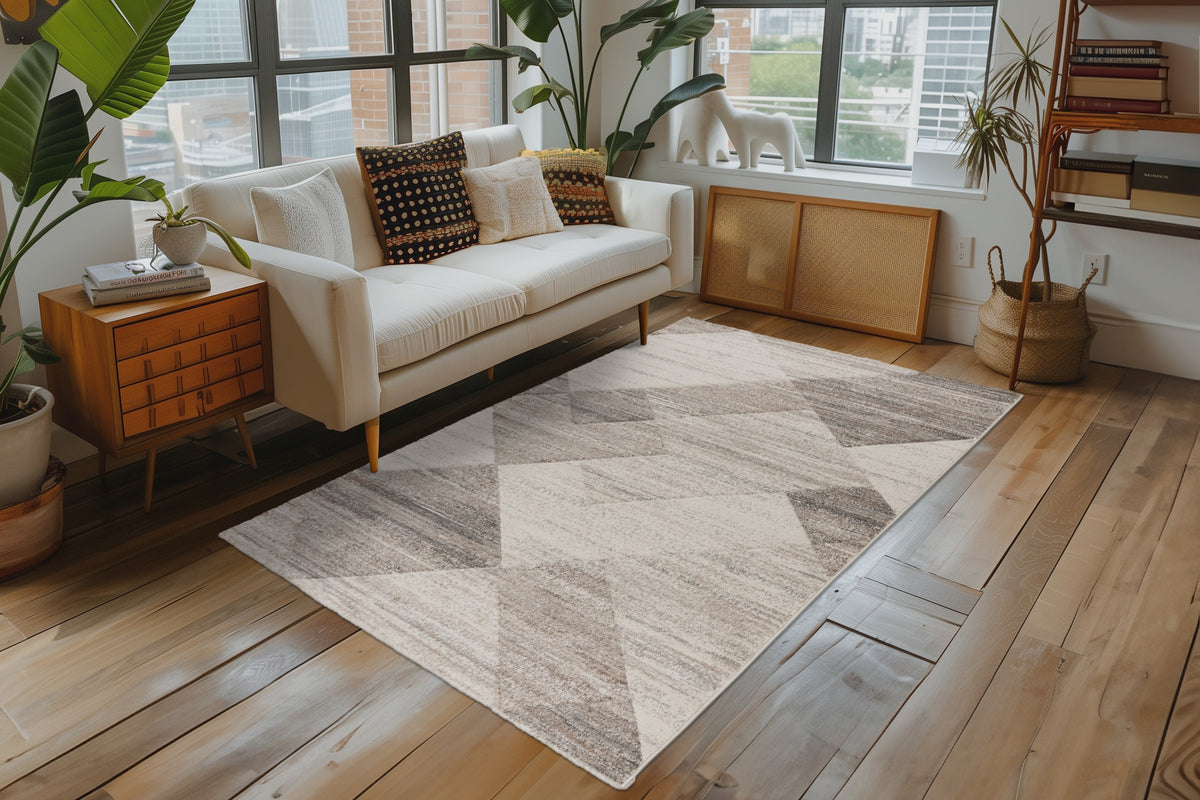 olohuoneenmatto trendy 405 beige-silver sisustuksessa
